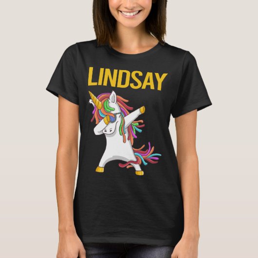 Happy Unicorn - Name Lindsay T-Shirt (Vorderseite)