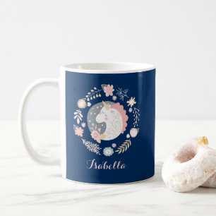 Happy Unicorn Niedliche Personalisierte Marine Kaffeetasse