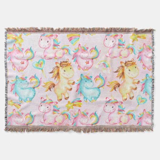 Happy Unicorns Pattern-Einhorn-Liebe in Rosa Decke (Vorderseite)