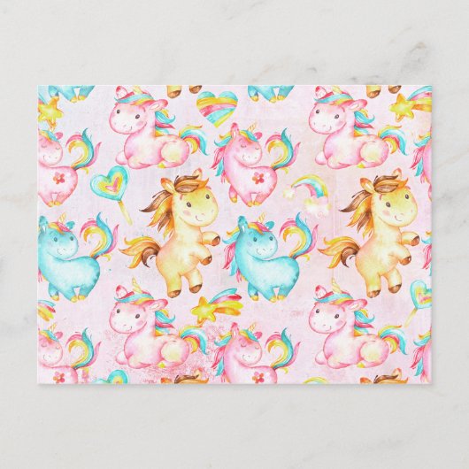 Happy Unicorns Pattern-Einhorn-Liebe in Rosa Postkarte (Vorderseite)