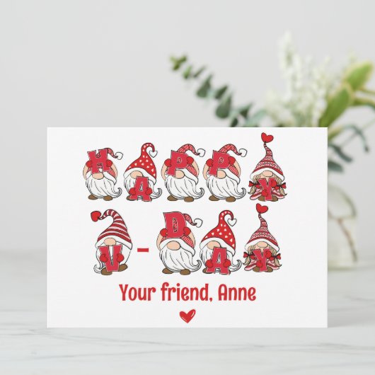 Happy V - Day Gnome Lettering Feiertagskarte (Stehend Vorderseite)