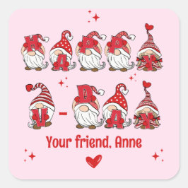Happy V-Day Gnome Lettering Pink Klassenzimmer Quadratischer Aufkleber