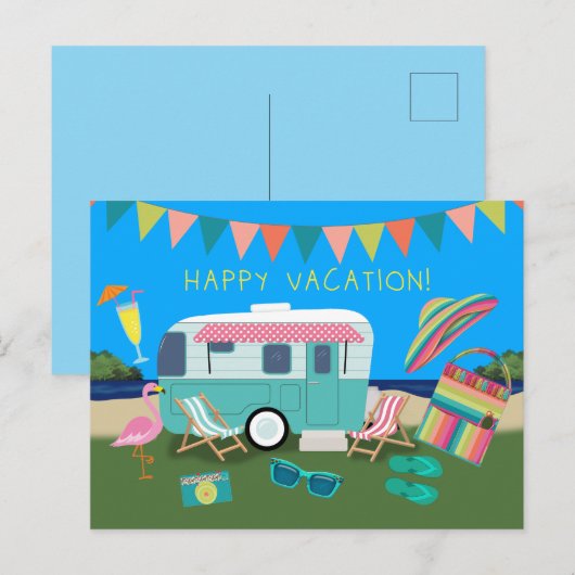 Happy Vacation Lakeside Camping Postkarte (Vorne/Hinten)