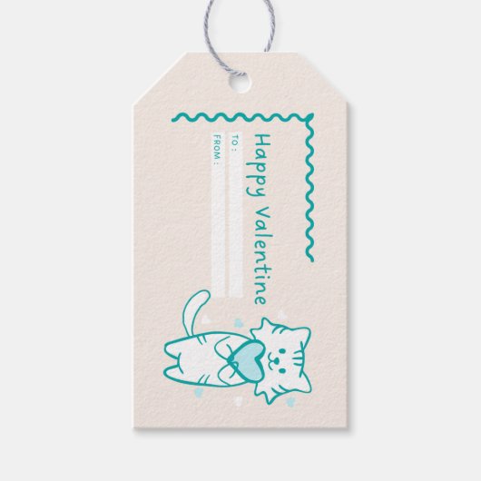 Happy Valentine Aquamarin Kitty Geschenkanhänger (Vorderseite)