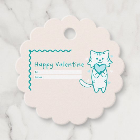 Happy Valentine Aquamarin Kitty Geschenkanhänger (Vorderseite)