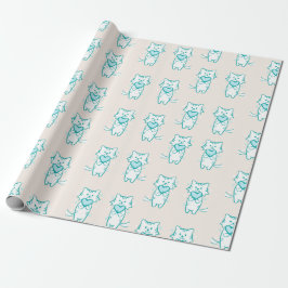 Happy Valentine Aquamarin Kitty Geschenkpapier