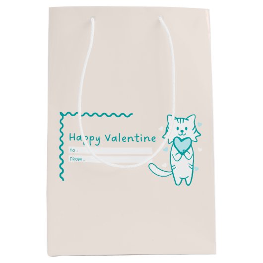 Happy Valentine Aquamarin Kitty Mittlere Geschenktüte (Vorderseite)
