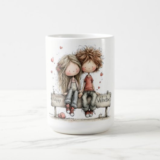 Happy Valentine Bench Illustration Kaffeetasse (Mittel)