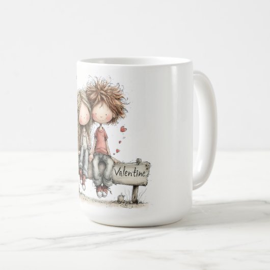  Happy Valentine Bench Illustration Kaffeetasse (VorderseiteRechts)
