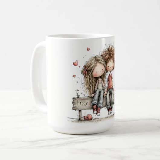  Happy Valentine Bench Illustration Kaffeetasse (Vorderseite Links)