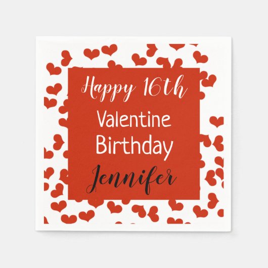 Happy Valentine Birthday Party Serviette (Vorderseite)