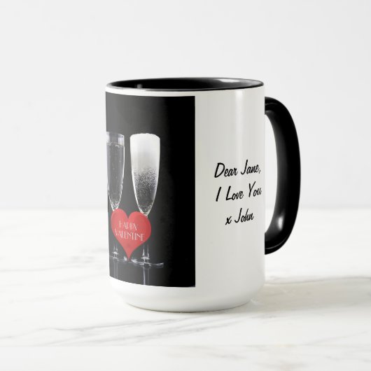 Happy Valentine Champagne Flute Brillen Rote Herze Tasse (VorderseiteRechts)