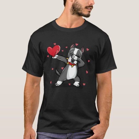 Happy Valentine Dabbing Dog Pitbull Men Women T-Shirt (Vorderseite)