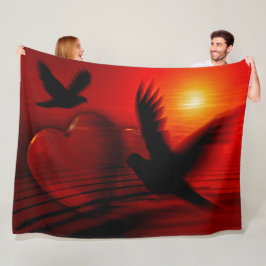 HAPPY VALENTINE DAY, DOVES UND HERZ FLEECEDECKE