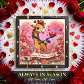 Happy Valentine Day Giraffe Quadratische Wanduhr