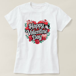 Happy Valentine Day Heart Rose Liebe auf Weiß T-Shirt