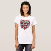 Happy Valentine Day Heart Rose Liebe auf Weiß T-Shirt (Vorne ganz)