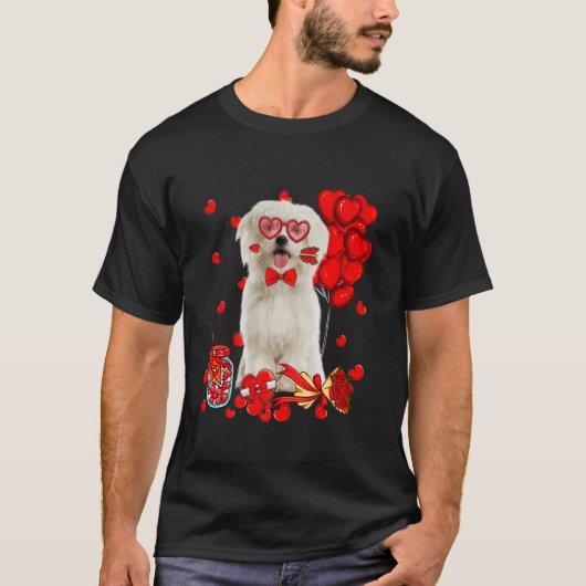 Happy Valentine Day Niedlich maltesischen Hund Her T-Shirt (Vorderseite)