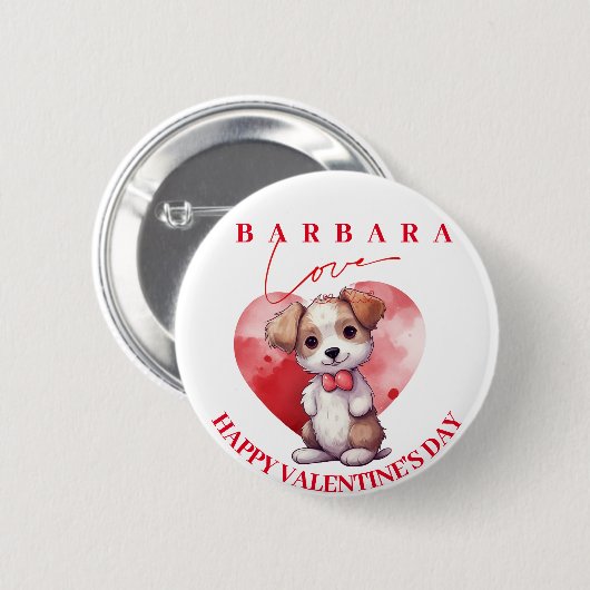 Happy valentine Day niedlicher Hund personalisiert Button (Vorne & Hinten)