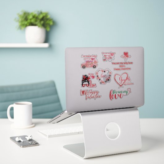 Happy Valentine Glossy Custom Cut Vinyl Sticker (Laptop auf Schreibtisch)