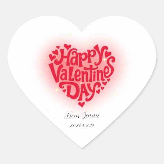 Happy Valentine Heart Custom Name & Date Herz-Aufkleber (Vorderseite)