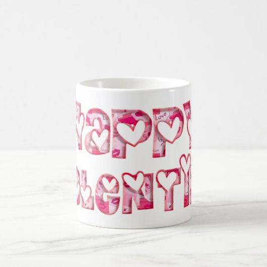 Happy Valentine Liebe hört Typografie Pink Kaffeetasse (Mittel)