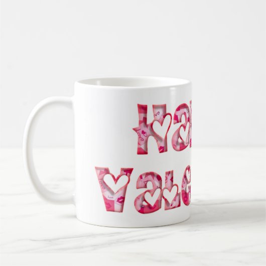 Happy Valentine Liebe hört Typografie Pink Kaffeetasse (Links)