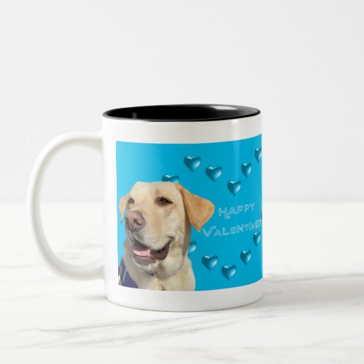 Happy Valentine Niedlich Labrador Zwei-Tone-Kaffee Zweifarbige Tasse (Links)