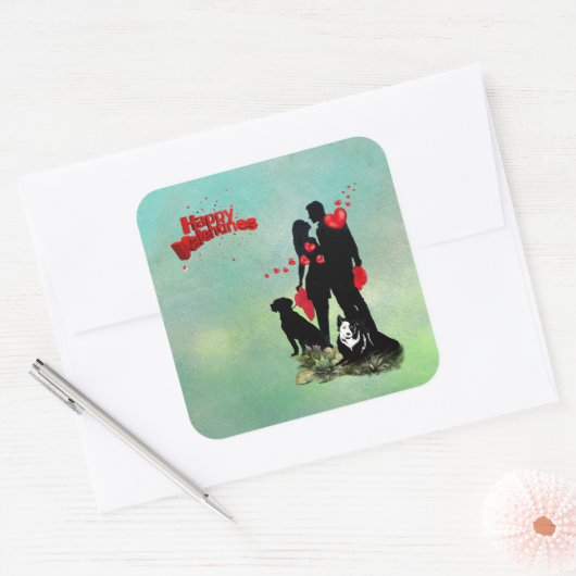 Happy Valentine Quadratischer Aufkleber (Umschlag)