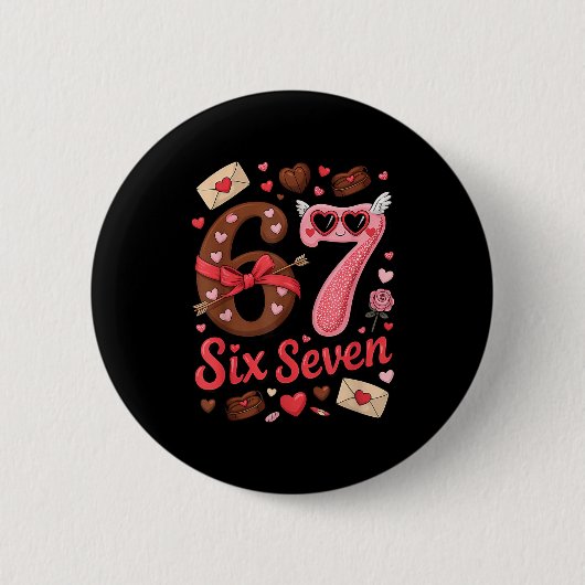 Happy Valentine’s Day 67 Meme Hearts Coquette Bow  Button (Vorderseite)
