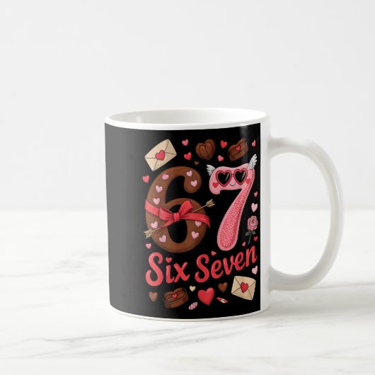Happy Valentine’s Day 67 Meme Hearts Coquette Bow Kaffeetasse (Rechts)