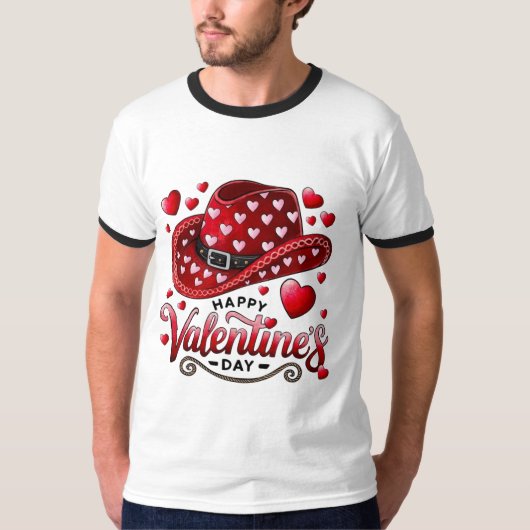 Happy Valentine’s Day Cowboy Hat T-Shirt 👕 (Vorderseite)
