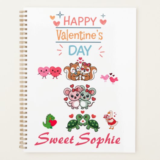 Happy Valentine’s Day Cute Animal Couples Planer (Vorderseite)