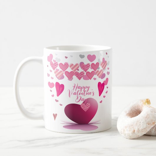 Happy Valentine’s Day Heart Pattern Mug Kaffeetasse (Mit Donut)