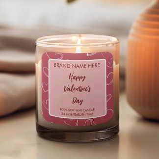 Happy Valentine’s Day Hearts Photo Candle Label Quadratischer Aufkleber