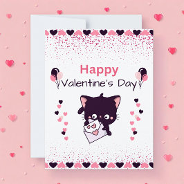 Happy Valentine’s Day Kawaii Cat Kids Flat Card