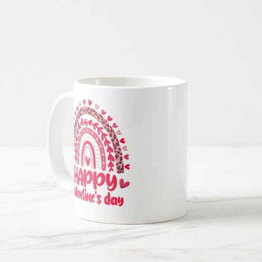 Happy Valentine’s Day Leopard Rainbow Kaffeetasse (Vorderseite Links)