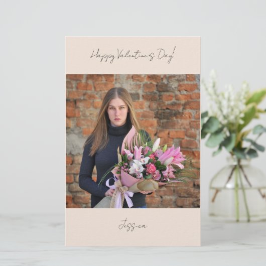 Happy Valentine`s Day Modern Script Foto Briefpapier (Stehend Vorderseite)