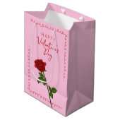 Happy Valentine’s Day Rose Custom Mittlere Geschenktüte (Vorderseite Schrägansicht)