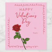 Happy Valentine’s Day Rose Custom Wine Label Weinetikett (Einzelnes Label)
