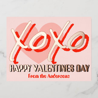 Happy Valentine’s Day XoXo modern foil pink Folien Feiertagspostkarte