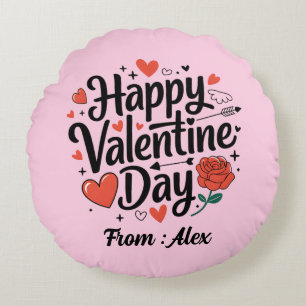 Happy Valentine Tag Romantische Rose Herzlich Will Rundes Kissen