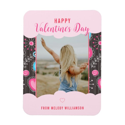 Happy Valentine Whimsy Pink Blue Heart Blume Name Magnet (Vertikal)