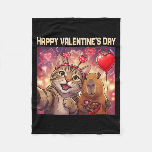 Happy Valentines 2026 Cute Cat Capybara Party Art Fleecedecke (Vorderseite)