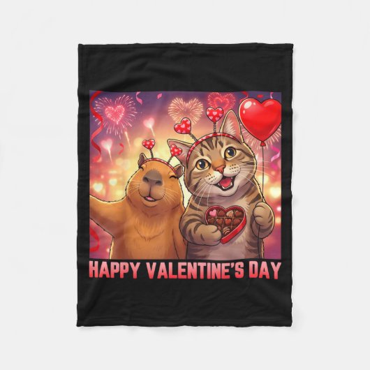 Happy Valentines 2026 Cute Cat Capybara Party Art Fleecedecke (Vorderseite)