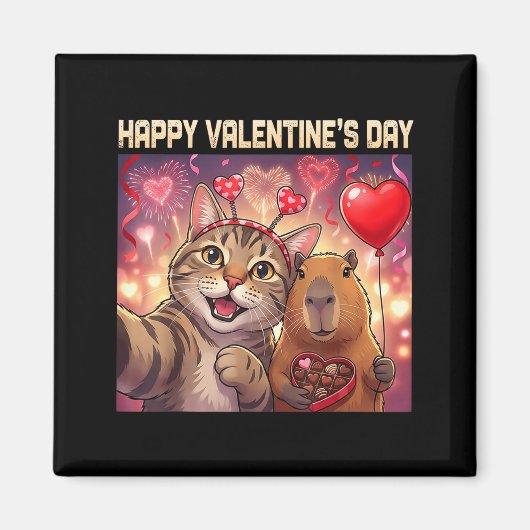 Happy Valentines 2026 Cute Cat Capybara Party Art Magnet (Vorne)