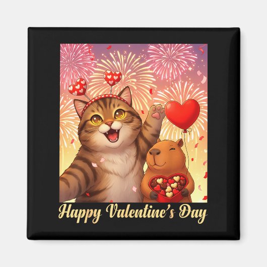 Happy Valentines 2026 Cute Cat Capybara Party Art Magnet (Vorne)
