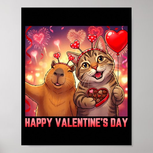 Happy Valentines 2026 Cute Cat Capybara Party Art  Poster (Vorne)