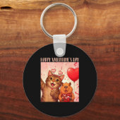 Happy Valentines 2026 Cute Cat Capybara Party Art Schlüsselanhänger (Vorderseite)