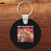 Happy Valentines 2026 Cute Cat Capybara Party Art  Schlüsselanhänger (Vorderseite)